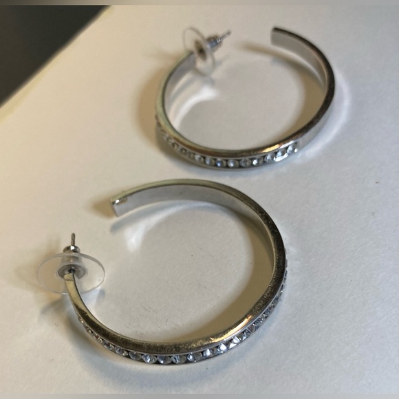 Silver Hoop w Rhinestone Earrings - Picture 4 of 8